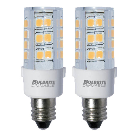 Bulbrite 861527 Bulbrite 4.5 Watt T6 Mini LED Light Bulb, Line Voltage Dimmable Mini-Candelabra Screw Base (E11) Warm White Light Bulb (Pack of 2)