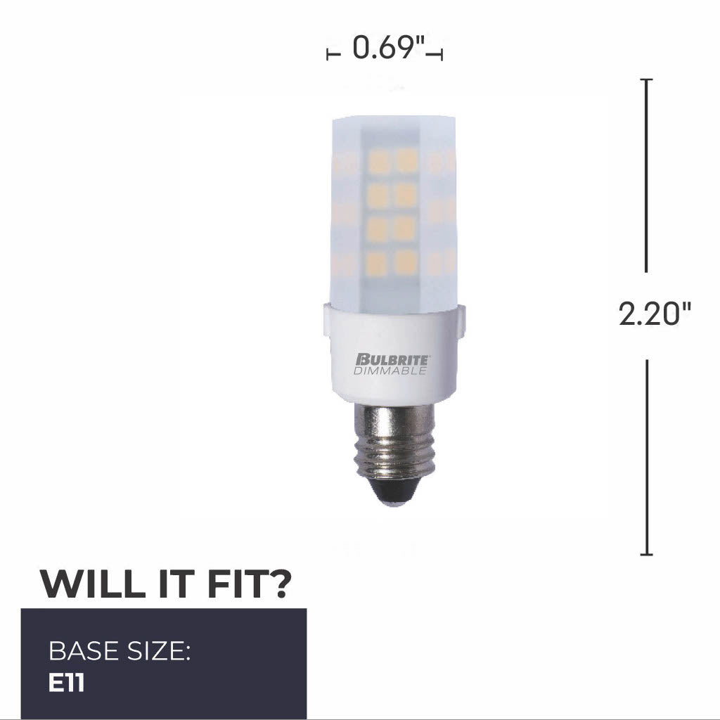 Bulbrite 861528 Bulbrite Pack of (2) 4.5 Watt Dimmable Frost Mini T4 Mini-Candelabra (E11) LED Bulb - 340 Lumens, 2700K, and 80 CRI