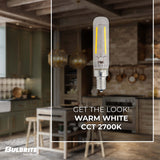 Bulbrite 862915 Bulbrite LED 2.5 Watt Dimmable T6 Light Bulb with a Clear Finish and a Candelabra Screw E12 - 2700K (Warm White Light) 250 lumens
