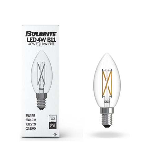 Bulbrite 861622 4W LED B11 Light Bulb 2700K Dimmable E12 350 Lumens 120V 8PK