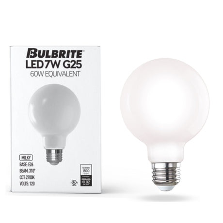 Bulbrite 861626 7W LED G25 2700K FILAMENT MILKY E26 DIM-8PK