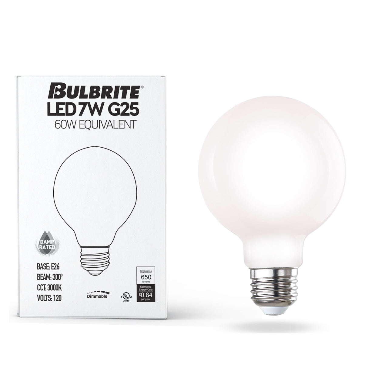 Bulbrite 862990 LED Filament 7.6 Watt Dimmable G25 Light Bulb with Milky Finish and Medium Screw 3000K E26 Base - 3000K (Soft White Light) 800 lumens