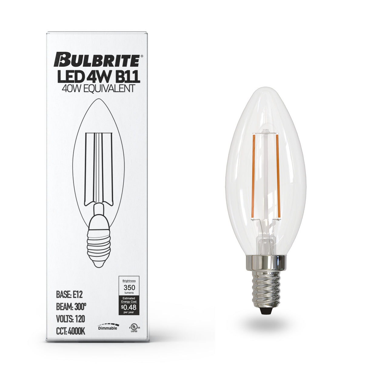 Bulbrite 861629 4.1W LED B11 4000K FILAMENT E12 DIM-8PK