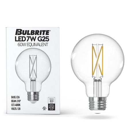 Bulbrite 861631 7W LED G25 Light Bulb 4000K Dimmable E26 800 Lumens 120V 8PK