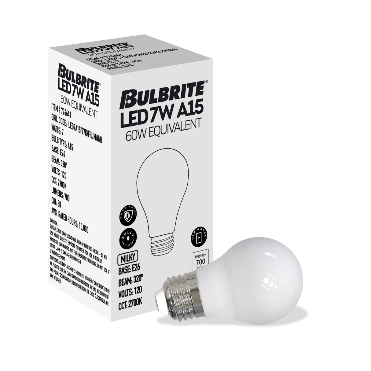 Bulbrite 861636 Bulbrite LED Filament Pack of (4) 7 Watt Dimmable A15 Light Bulb with Milky Glass Finish and Medium (E26) Base - 3000K (Soft White Light), 700 Lumens