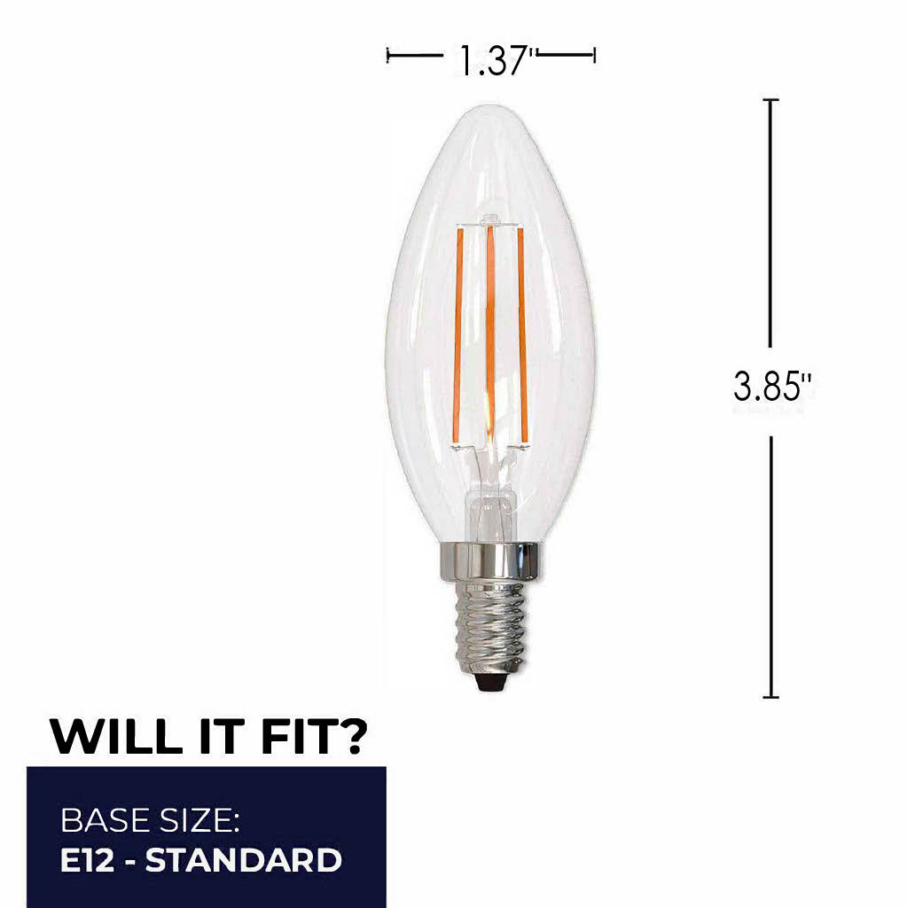 Bulbrite 861687 Bulbrite LED Filament Pack of (4) 5 Watt Dimmable B11 Light Bulb with Clear Glass Finish and Candelabra (E12) Base - 3000K (Soft White Light), 500 Lumens