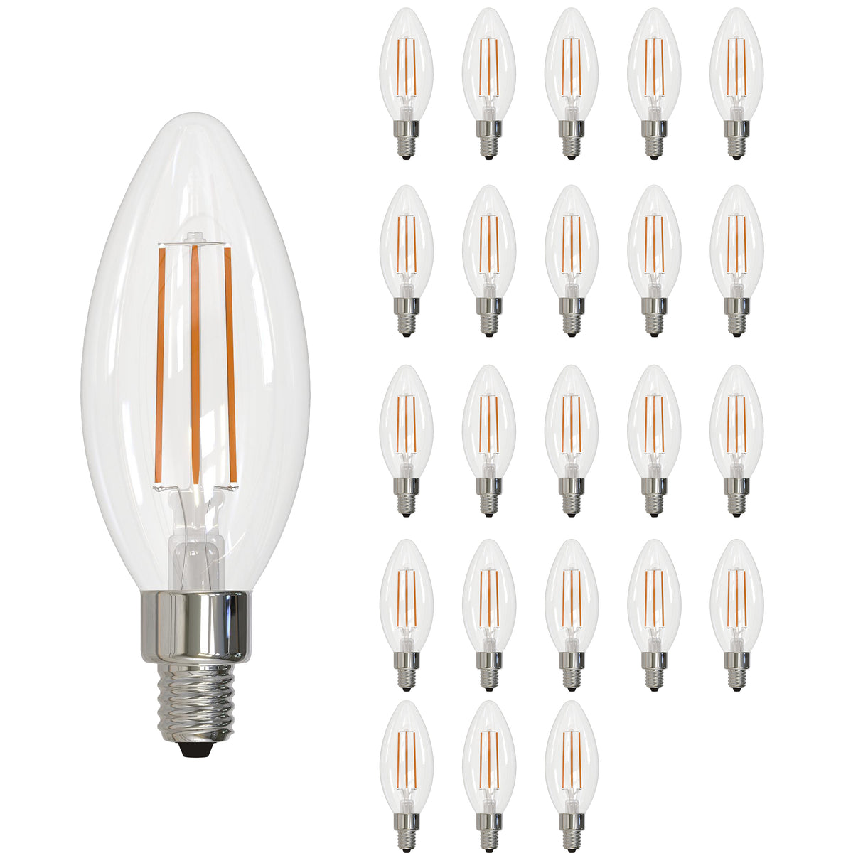 Bulbrite 861731 Bulbrite LED Filament Pack of (24) 4 Watt Dimmable B11 Light Bulb with Clear Glass Finish and Candelabra  (E12) Base - 2700K (Warm White Light), 350 Lumens