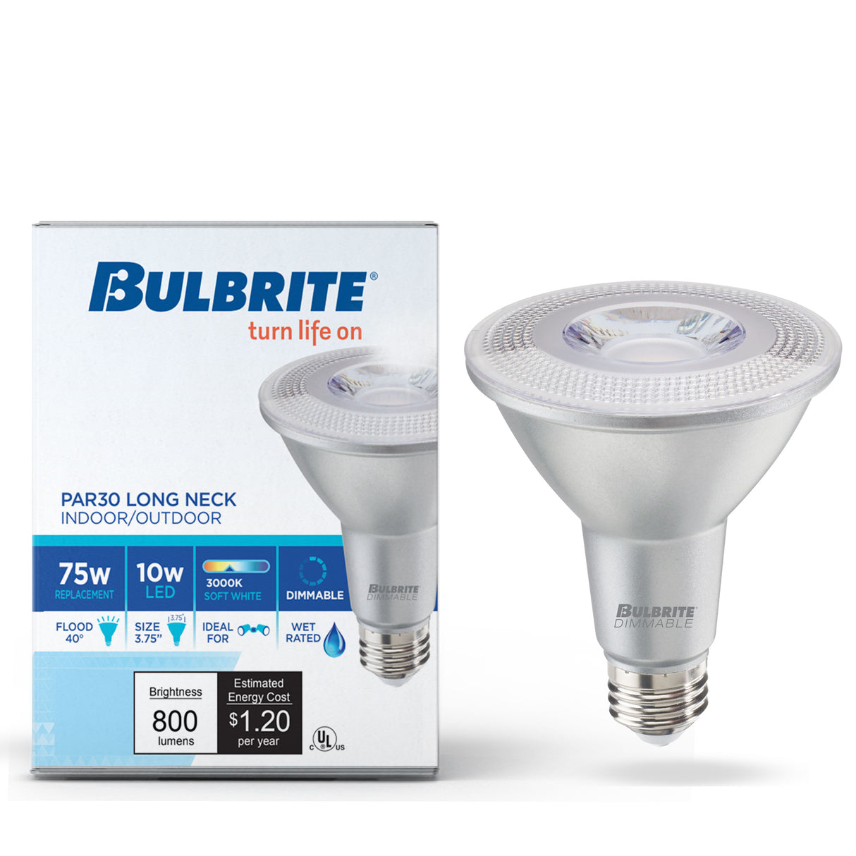 Bulbrite 861768 10W LED PAR30 Light Bulb 2700K Dimmable E26 800 Lumens 120V 6PK
