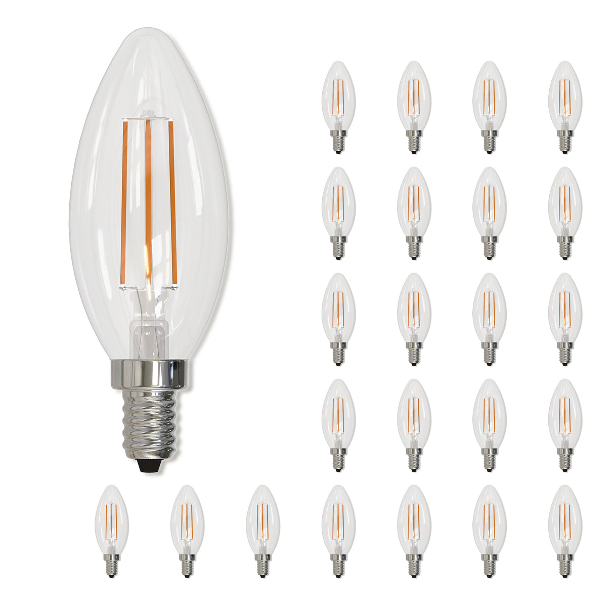 Bulbrite 861745 Bulbrite LED Filament Pack of (24) 5 Watt Dimmable B11 Light Bulb with Clear Glass Finish and Candelabra  (E12) Base - 2700K (Warm White Light), 500 Lumens