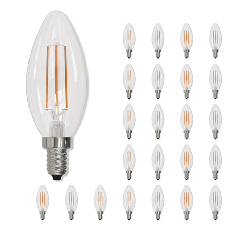 Bulbrite 861745 Bulbrite LED Filament Pack of (24) 5 Watt Dimmable B11 Light Bulb with Clear Glass Finish and Candelabra  (E12) Base - 2700K (Warm White Light), 500 Lumens