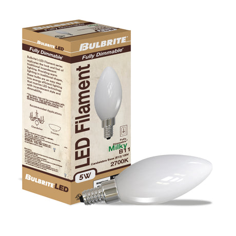 Bulbrite 861764 Bulbrite LED Filament Pack of (36) 5 Watt Dimmable B11 Light Bulb with Milky Glass Finish and Candelabra  (E12) Base - 2700K (Warm White Light), 500 Lumens