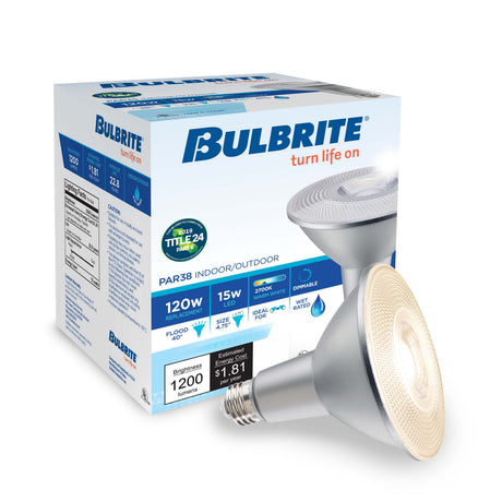 Bulbrite 861792 15W LED PAR38 Light Bulb 2700K Dimmable E26 1200 Lumens 120V 2PK