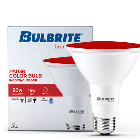 Bulbrite 861906 90-Watt Equivalent, Red Color PAR38 Weatherproof Outdoor E26 Medium Base Flood LED Light Bulb