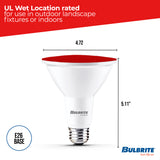 Bulbrite 861906 90-Watt Equivalent, Red Color PAR38 Weatherproof Outdoor E26 Medium Base Flood LED Light Bulb