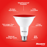 Bulbrite 861906 90-Watt Equivalent, Red Color PAR38 Weatherproof Outdoor E26 Medium Base Flood LED Light Bulb