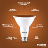 Bulbrite 861907 90-Watt Equivalent, Amber Color PAR38 Weatherproof Outdoor E26 Medium Base Flood LED Light Bulb