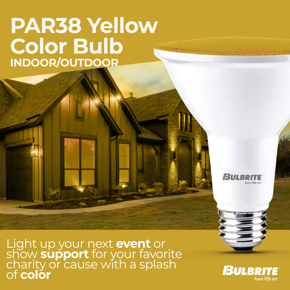 Bulbrite 861908 90-Watt Equivalent, Yellow Color PAR38 Weatherproof Outdoor E26 Medium Base Flood LED Light Bulb