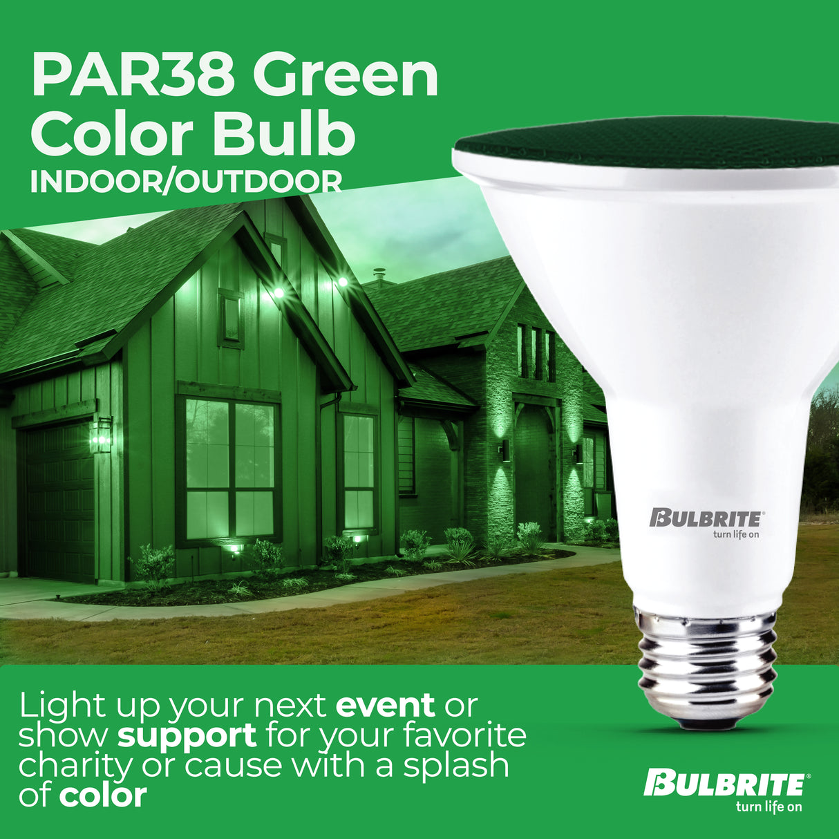 Bulbrite 861909 90-Watt Equivalent, Green Color PAR38 Weatherproof Outdoor E26 Medium Base Flood LED Light Bulb