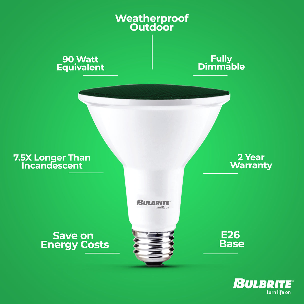 Bulbrite 861909 90-Watt Equivalent, Green Color PAR38 Weatherproof Outdoor E26 Medium Base Flood LED Light Bulb