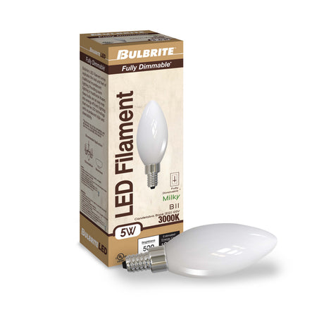 Bulbrite 861926 5W LED B11 Light Bulb 3000K Dimmable E12 500 Lumens 120V 4PK