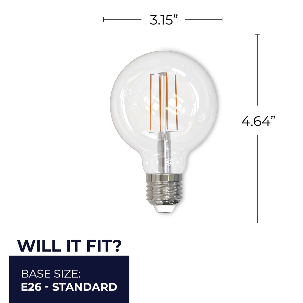 Bulbrite 861928 Bulbrite Pack of (2) 8.5 Watt Dimmable Clear Filament G25 Medium (E26) LED Light Bulb - 800 Lumens, 3000K, and 90 CRI