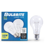 Bulbrite 861944 25W Incandescent A19 Light Bulb 2700K Dimmable E26 110 Lumens 130V 50PK