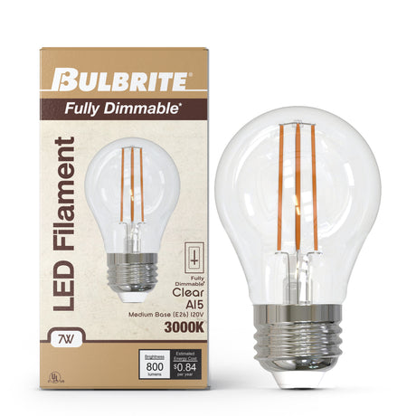 Bulbrite 862058 Bulbrite LED Filament Pack of (4) 7 Watt Dimmable A15 Light Bulb with Clear Glass Finish and Medium (E26) Base - 3000K (Soft White Light), 800 Lumens
