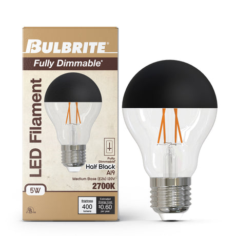 Bulbrite 862061 5W LED A19 Light Bulb 2700K Dimmable E26 400 Lumens 120V 4PK