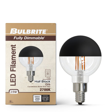 Bulbrite 862062 2.5W LED G16 Light Bulb 2700K Dimmable E12 200 Lumens 120V 4PK