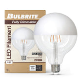 Bulbrite 862068 Bulbrite LED Filament Pack of (2) 6 Watt Dimmable G40 Light Bulb with Half White Glass Finish and Medium (E26) Base - 2700K (Warm White Light), 500 Lumens