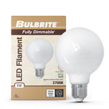 Bulbrite 862087 Bulbrite LED Filament Pack of (4) 5 Watt Dimmable G25 Light Bulb with Milky Glass Finish and Medium (E26) Base - 2700K (Warm White Light), 500 Lumens