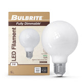 Bulbrite 862089 Bulbrite LED Filament Pack of (4) 5 Watt Dimmable G25 Light Bulb with Milky Glass Finish and Medium (E26) Base - 3000K (Soft White Light), 500 Lumens
