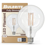 Bulbrite 862094 Bulbrite LED Filament Pack of (2) 8.5 Watt Dimmable G40 Light Bulb with Clear Glass Finish and Medium (E26) Base - 4000K (Cool White Light), 800 Lumens
