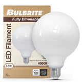 Bulbrite 862095 Bulbrite LED Filament Pack of (2) 8.5 Watt Dimmable G40 Light Bulb with Milky Glass Finish and Medium (E26) Base - 4000K (Cool White Light), 800 Lumens