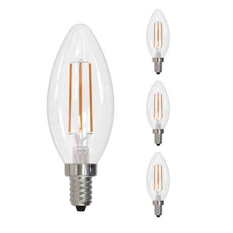 Bulbrite 862307 Bulbrite LED Filament Pack of (4) 5 Watt Dimmable B11 Light Bulb with Clear Glass Finish and Candelabra (E12) Base - 4000K (Cool White Light), 500 Lumens