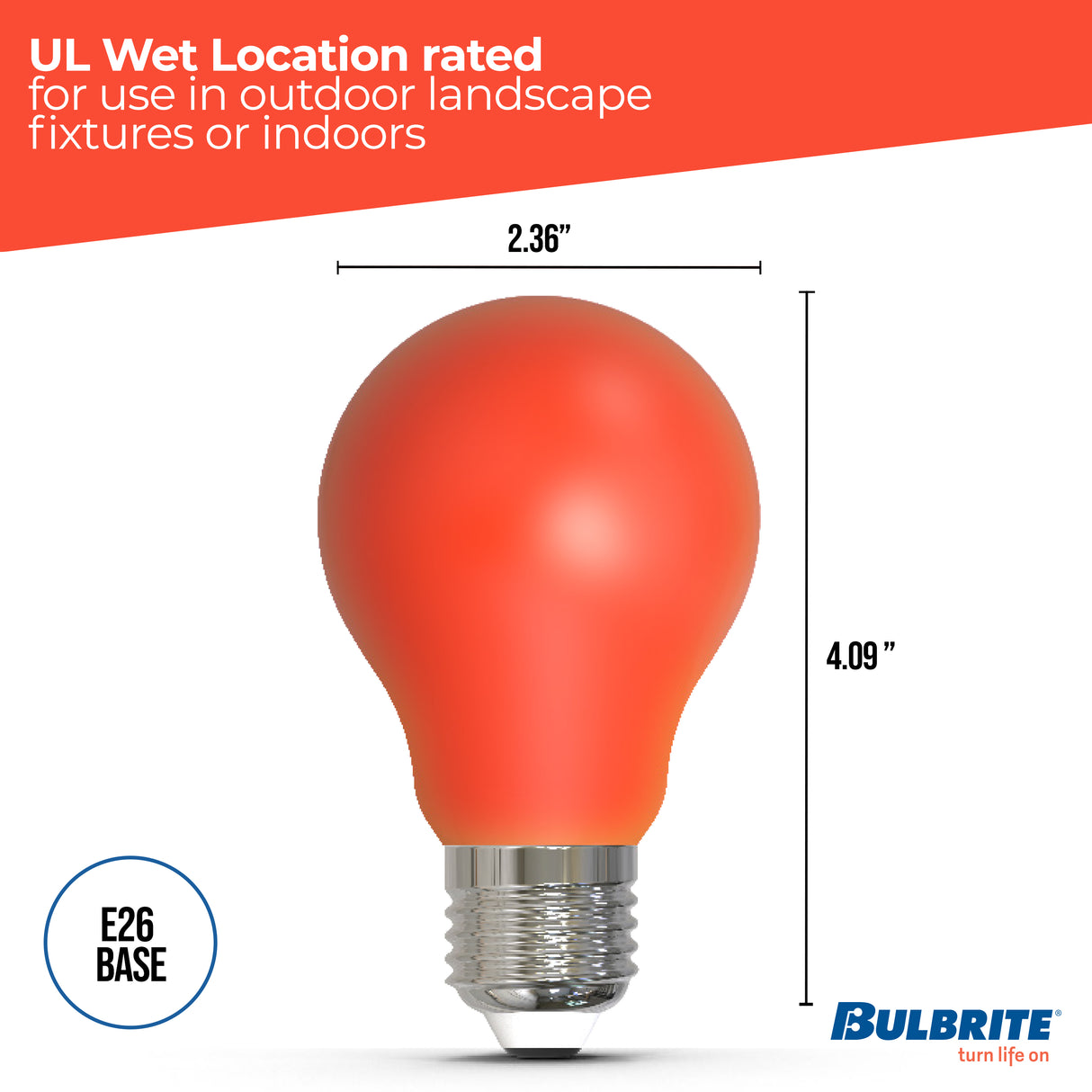 Bulbrite 862312 25-Watt Equivalent Ceramic Red Color A19 Weatherproof Outdoor E26 Medium Base Flood LED Light Bulb