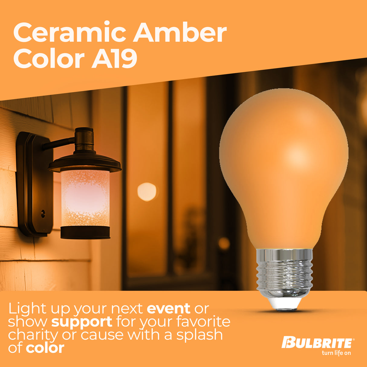 Bulbrite 862313 25-Watt Equivalent Ceramic Amber Color A19 Weatherproof Outdoor E26 Medium Base LED Light Bulb