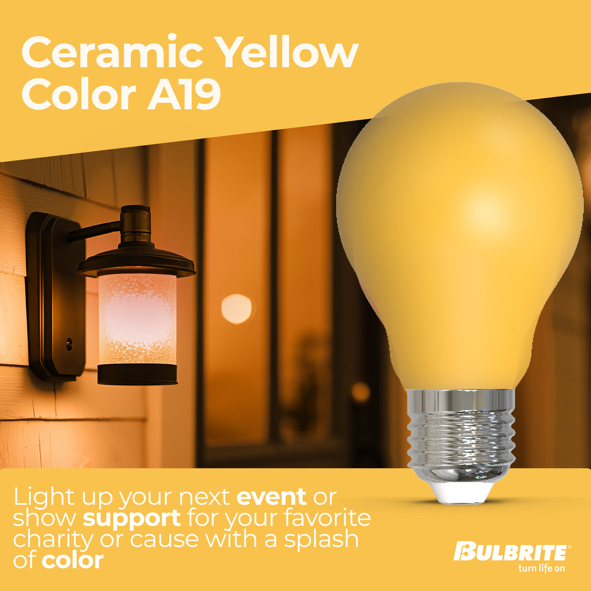 Bulbrite 862314 25-Watt Equivalent Ceramic Yellow Color A19 Weatherproof Outdoor E26 Medium Base LED Light Bulb