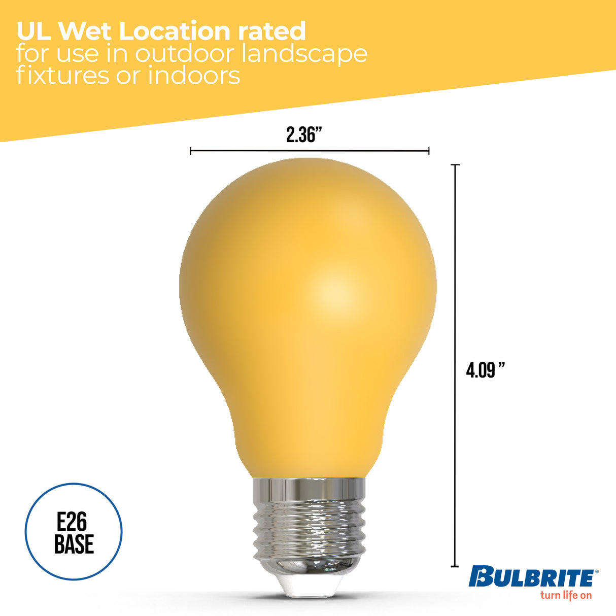 Bulbrite 862314 25-Watt Equivalent Ceramic Yellow Color A19 Weatherproof Outdoor E26 Medium Base LED Light Bulb
