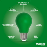 Bulbrite 862315 25-Watt Equivalent Ceramic Green Color A19 Weatherproof Outdoor E26 Medium Base LED Light Bulb
