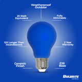 Bulbrite 862316 25-Watt Equivalent Ceramic Blue Color A19 Weatherproof Outdoor E26 Medium Base LED Light Bulb