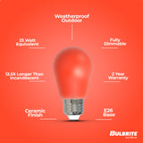 Bulbrite 862318 25-Watt Equivalent Ceramic Red Color S14 Weatherproof Outdoor E26 Medium Base 
LED Light Bulb