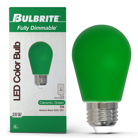 Bulbrite 862321 25-Watt Equivalent Ceramic Green Color S14 Weatherproof Outdoor E26 Medium Base 
LED Light Bulb