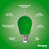 Bulbrite 862321 25-Watt Equivalent Ceramic Green Color S14 Weatherproof Outdoor E26 Medium Base 
LED Light Bulb