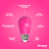 Bulbrite 862323 25-Watt Equivalent Ceramic Pink Color S14 Weatherproof Outdoor E26 Medium Base 
LED Light Bulb