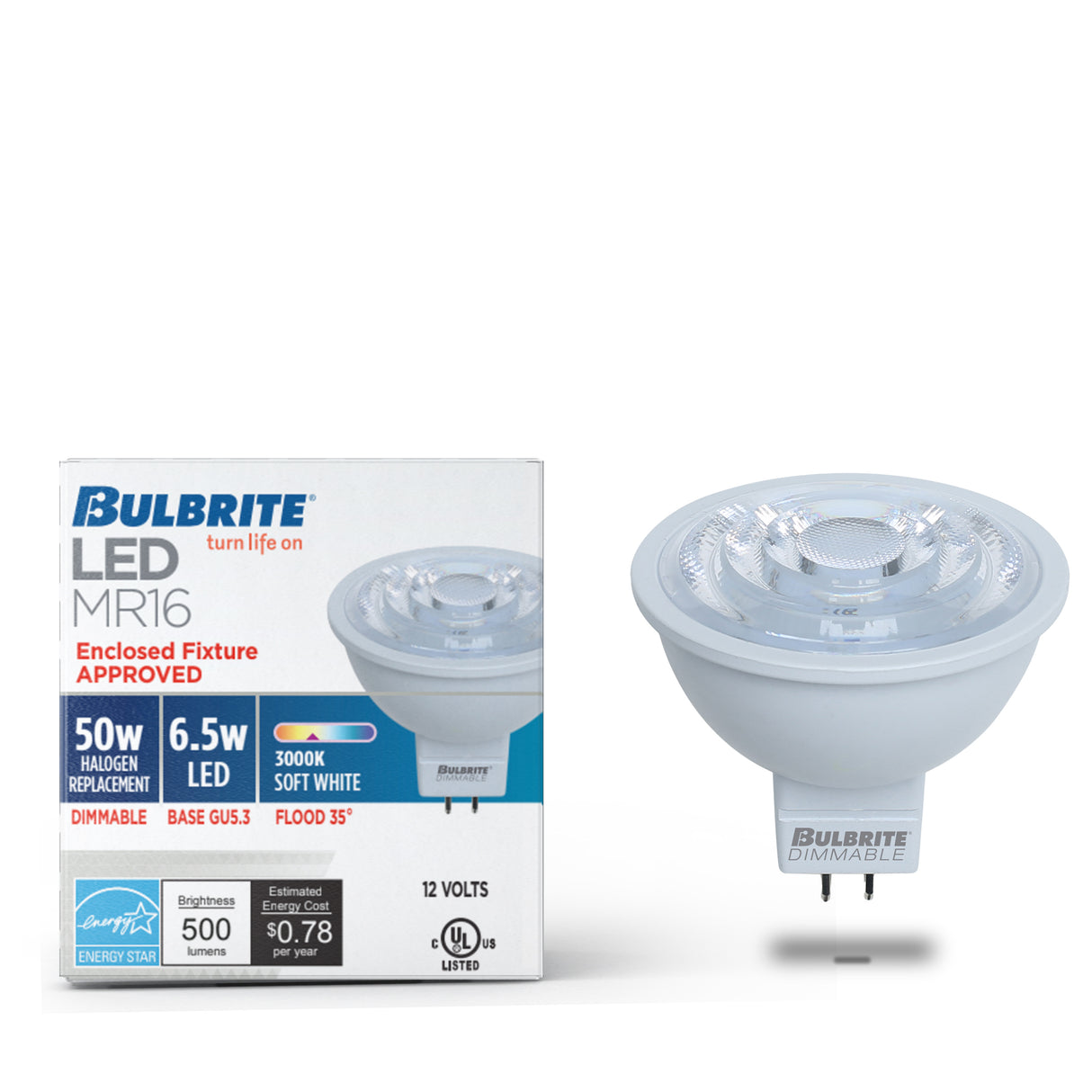 Bulbrite 862944 LED 6 Watt MR16 Light Bulb with a GU5.3 Base - 3000K (Soft White Light) 500 Lumens-4PK