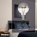 Bulbrite 862696 Bulbrite LED Filament Pack of (4) 2.5 Watt Dimmable G16 Light Bulb with a Half Mirror Finish and Candelabra Screw (E12) Base - 2700K (Warm White Light), 200 Lumens