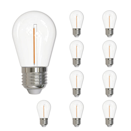 Bulbrite 862742 Bulbrite LED Filament Pack of (10) 1 Watt Dimmable S14 Light Bulbs with Clear Plastic Finish and Medium (E26) Base - 2700K (Warm White Light), 70 Lumens