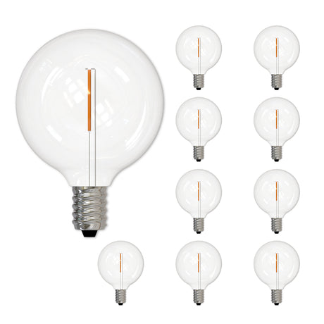 Bulbrite 862743 Bulbrite LED Mini Pack of (10) 1 Watt Dimmable G16 Light Bulbs with Clear Plastic Finish and Candelabra (E12) Base - 2700K (Warm White Light), 70 Lumens