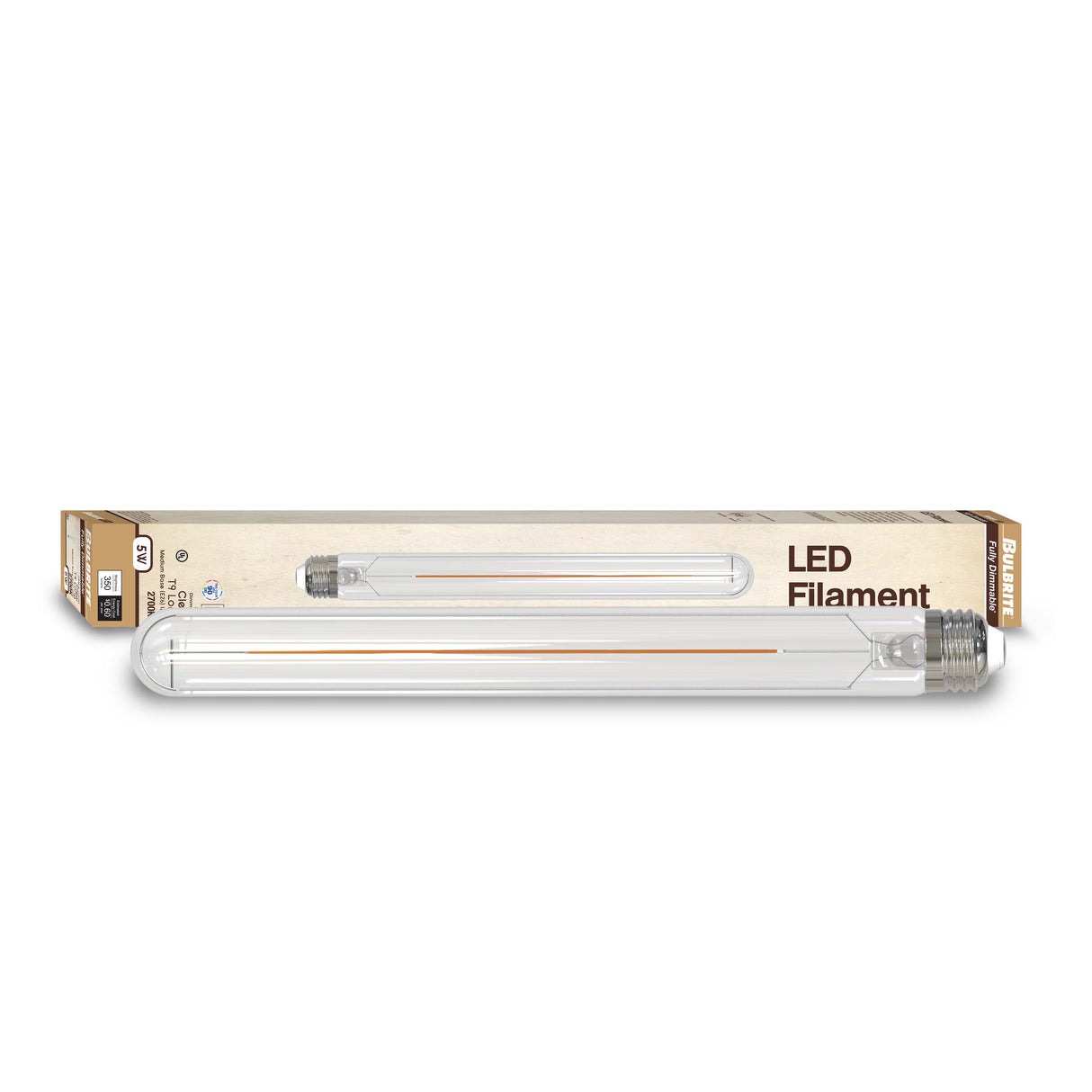 Bulbrite 862774 Bulbrite LED Filament Pack of (4) 5 Watt Dimmable 11 Inch T9 Light Bulb with Clear Glass Finish and Medium (E26) Base - 2700K (Warm White Light), 350 Lumens